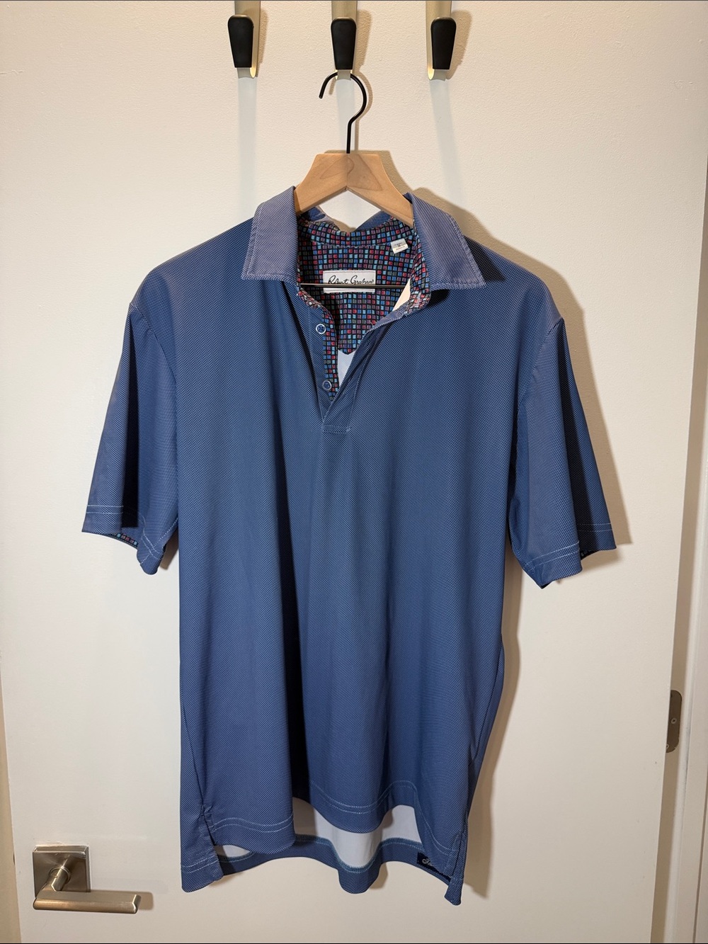 Robert graham Men's Blue Polo Shirt with Contrast Collar